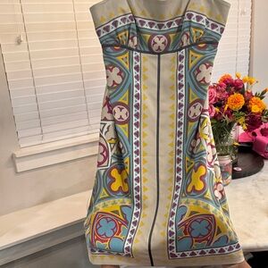 Vintage Nicole Miller Collection Silk Strapless Kaleidoscope Geometric Dress